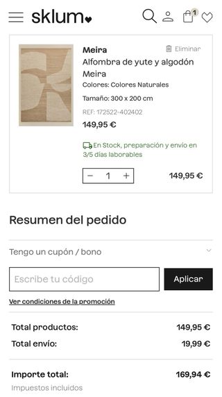 Alfombra Sklum 200x300cm NUEVA