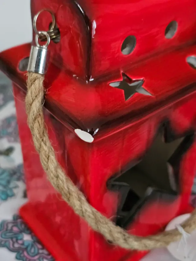 Portacandele Lanterna Ceramica Rossa Stelle