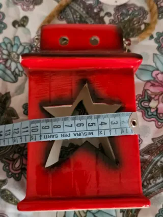 Portacandele Lanterna Ceramica Rossa Stelle