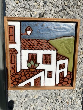 Cuadro de cerámica pueblo sol rojo