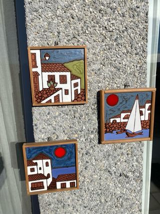 Cuadro de cerámica pueblo sol rojo