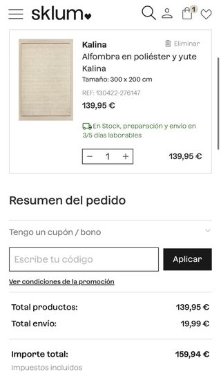 Alfombra Sklum 200x300cm NUEVA