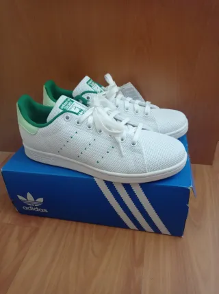 Zapatillas Adidas Stan Smith Blancas y Verdes Tall