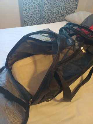 Transportín tela perro beige y negro