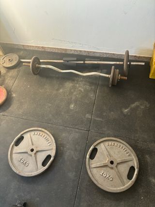 Banco de pesas y discos gimnasio