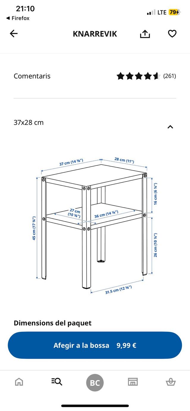 Tavolino Ikea nero KNARREVIK