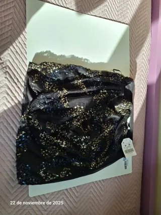 Falda mini lentejuelas negra y dorada Talla M