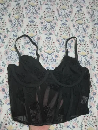 Top Corsé Negro Encaje Mujer