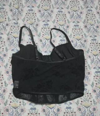 Top Corsé Negro Encaje Mujer