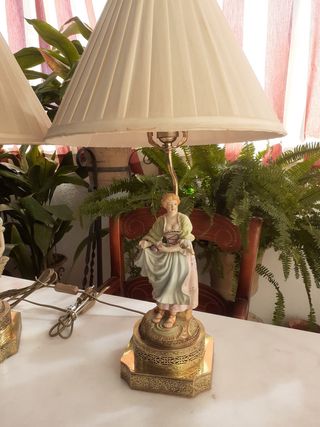 Pareja Lámparas Mesa Antigua Porcelana