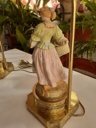 Pareja Lámparas Mesa Antigua Porcelana