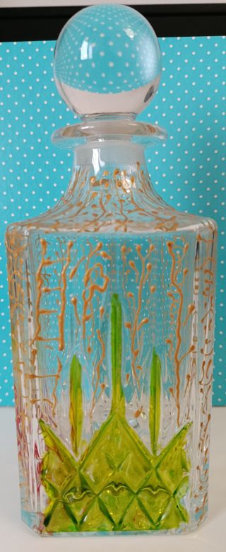 Bottiglia in vetro decorata oro e verde