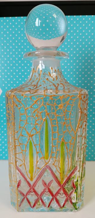 Bottiglia in vetro decorata oro e verde