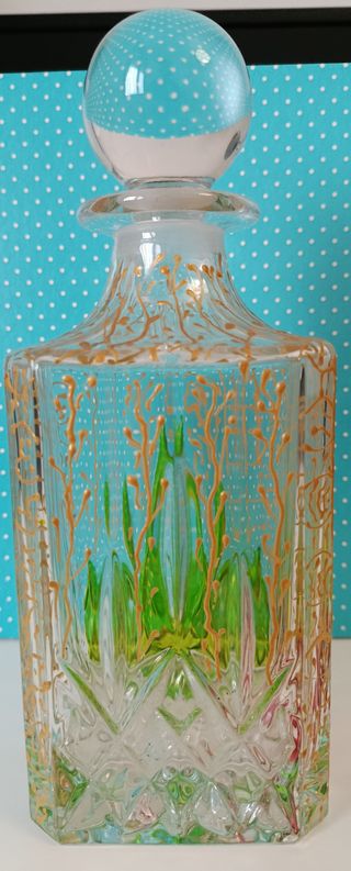 Bottiglia in vetro decorata oro e verde