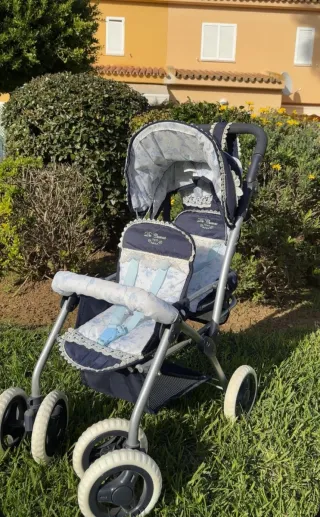 Carrito gemelar muñecas azul y blanco