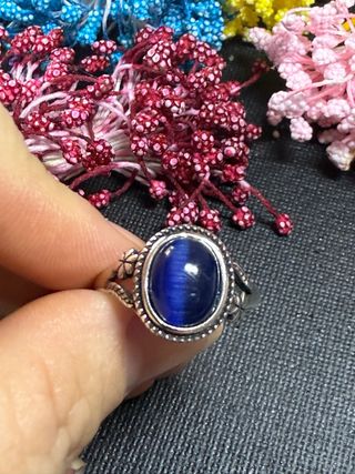 Anillo baño de Plata 925 Ojo Tigre Azul