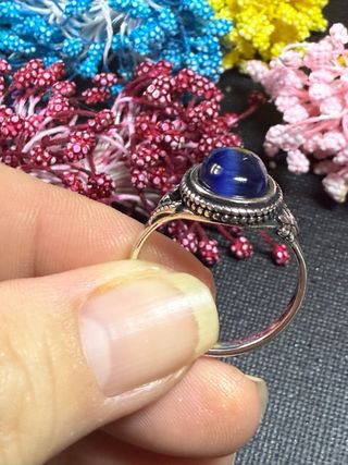 Anillo baño de Plata 925 Ojo Tigre Azul