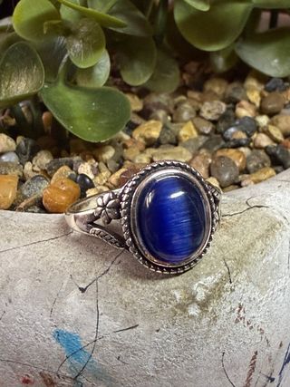 Anillo baño de Plata 925 Ojo Tigre Azul