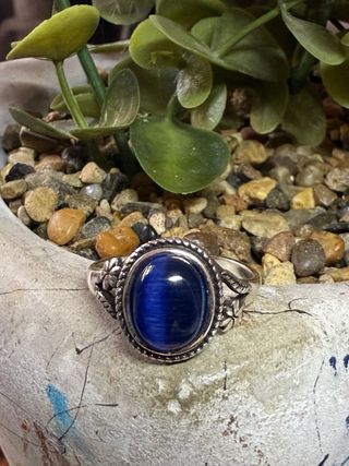 Anillo baño de Plata 925 Ojo Tigre Azul