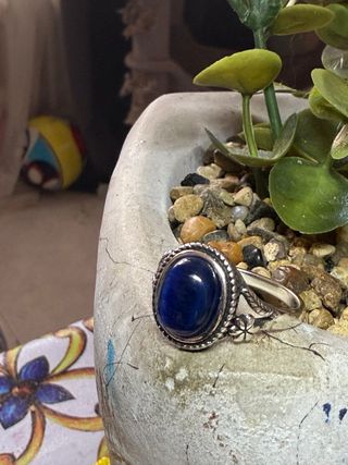 Anillo baño de Plata 925 Ojo Tigre Azul