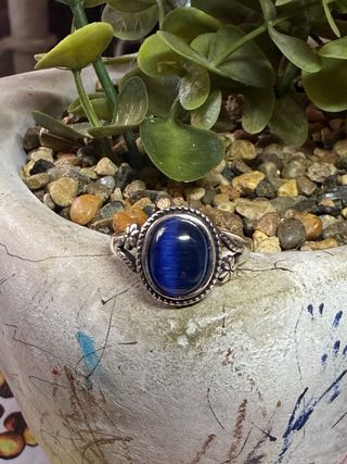 Anillo baño de Plata 925 Ojo Tigre Azul