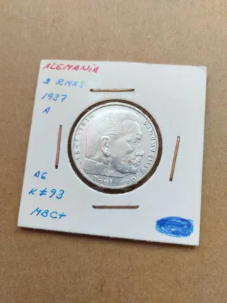 Moneda Alemania 1937 plata.