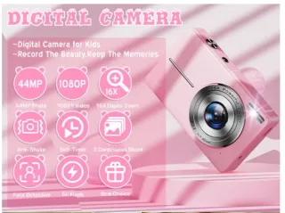 Cámara Digital Rosa 44MP Zoom 16x