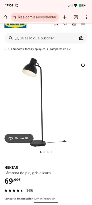 Lámpara Pie Hektar Ikea Negra