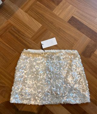 Falda Zara lentejuelas beige