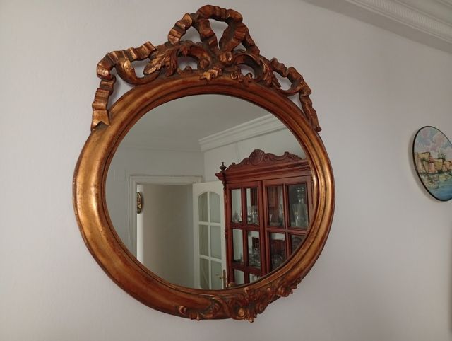 Espejo Antiguo Madera Dorado Ovalado y marcos foto