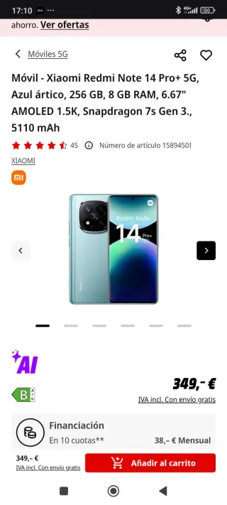 Xiaomi Redmi Note 14 Pro+ 5G negro 256GB 8 ram