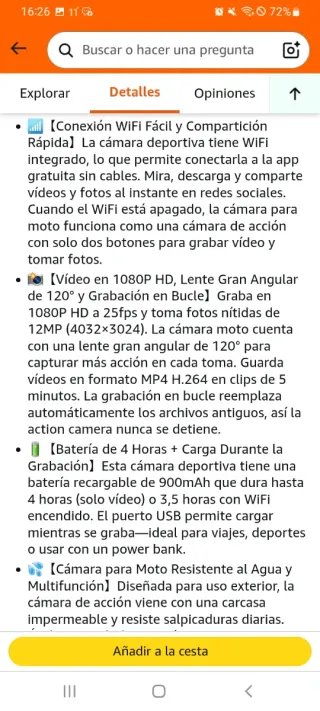 Cámara WiFi Action Cam 1080P