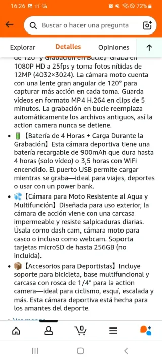 Cámara WiFi Action Cam 1080P