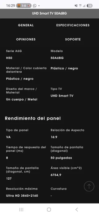 Smart TV Hisense 50 4K UHD 50A6BG