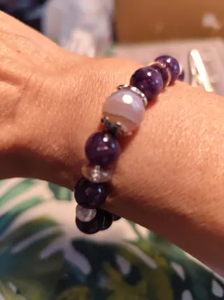 Pulsera Amatista, Ágata, Cuarzo Cristal y Perlas