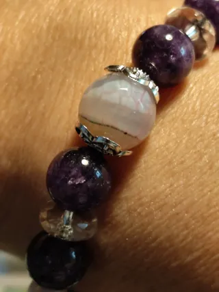 Pulsera Amatista, Ágata, Cuarzo Cristal y Perlas