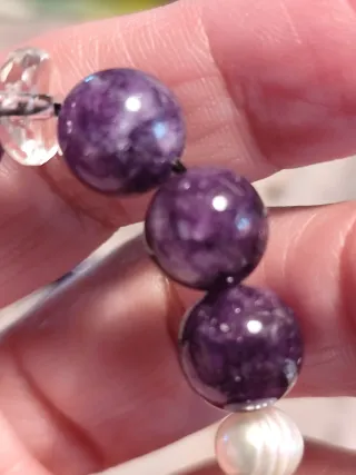 Pulsera Amatista, Ágata, Cuarzo Cristal y Perlas