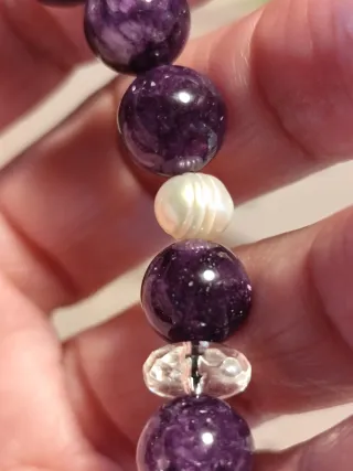 Pulsera Amatista, Ágata, Cuarzo Cristal y Perlas