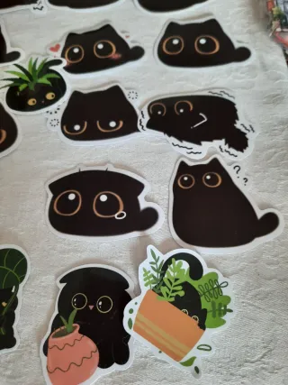 50 Adesivos Gatos Pretos Caricaturas Expressivas