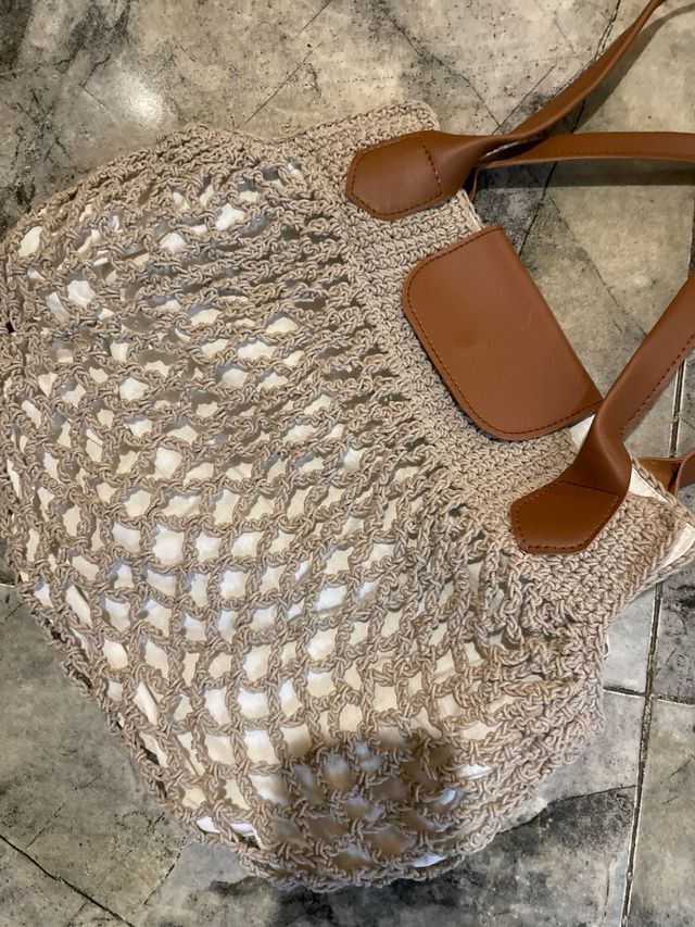 Bolso de verano tejido beige y marrón