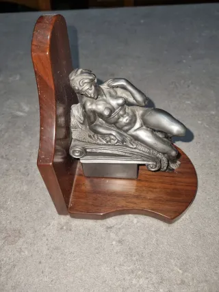 Coppia fermalibri in legno e metallo