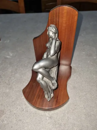 Coppia fermalibri in legno e metallo