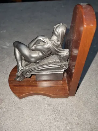 Coppia fermalibri in legno e metallo