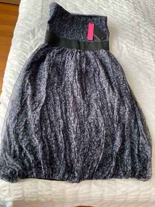 Vestido fiesta NAF NAF azul marino flores T.38