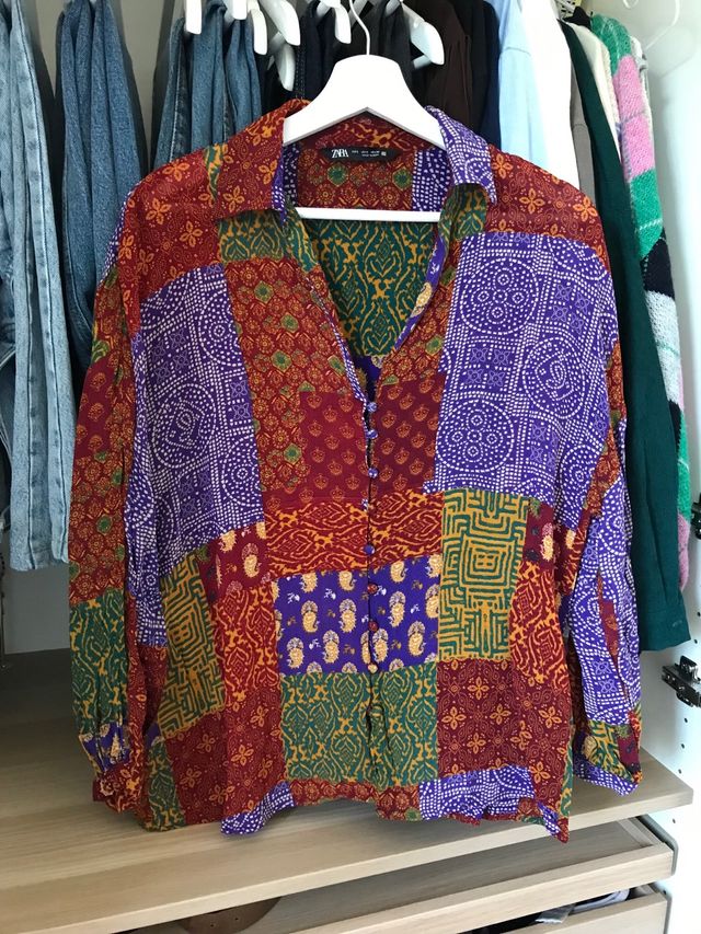 Blusa Patchwork Estampada Zara Talla S