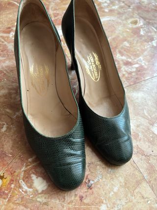 Décolleté Pelle Lucertola Verdi Tg.36 Vintage