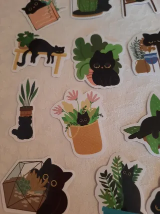 50 Adesivos Gatos Pretos Caricaturas