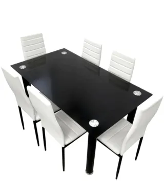 Mesa Comedor Negra y 6 Sillas Blancas