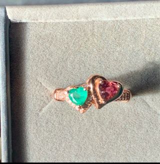 Anillo Plata Corazón Turmalina y Esmeralda