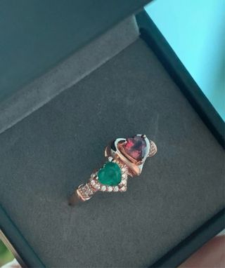 Anillo Plata Corazón Turmalina y Esmeralda